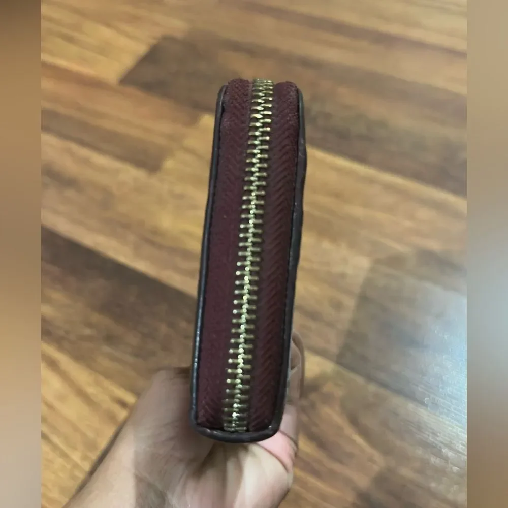 Cole Haan Croc-Embossed Zip Around Wallet - Burgundy with Gold Hardware